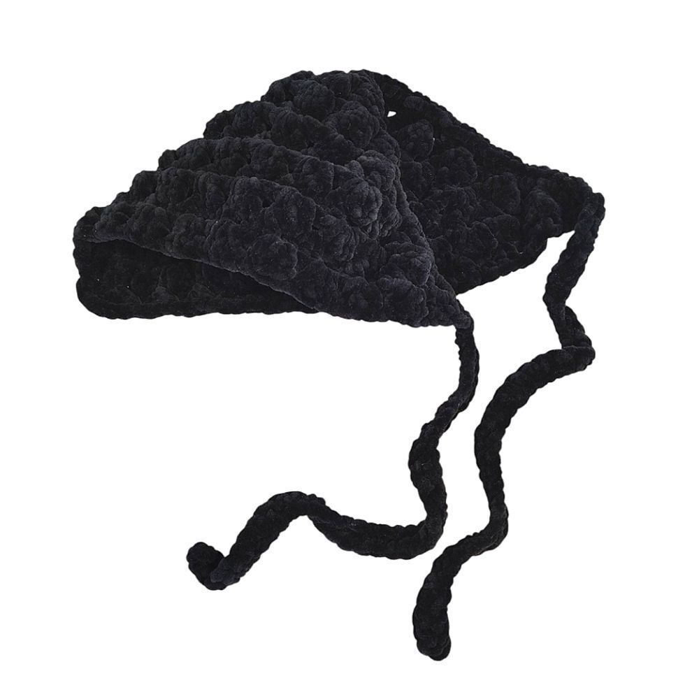 Handmade Black Chunky Wide Yarn Crochet Head Scarf Bonnet NEW
